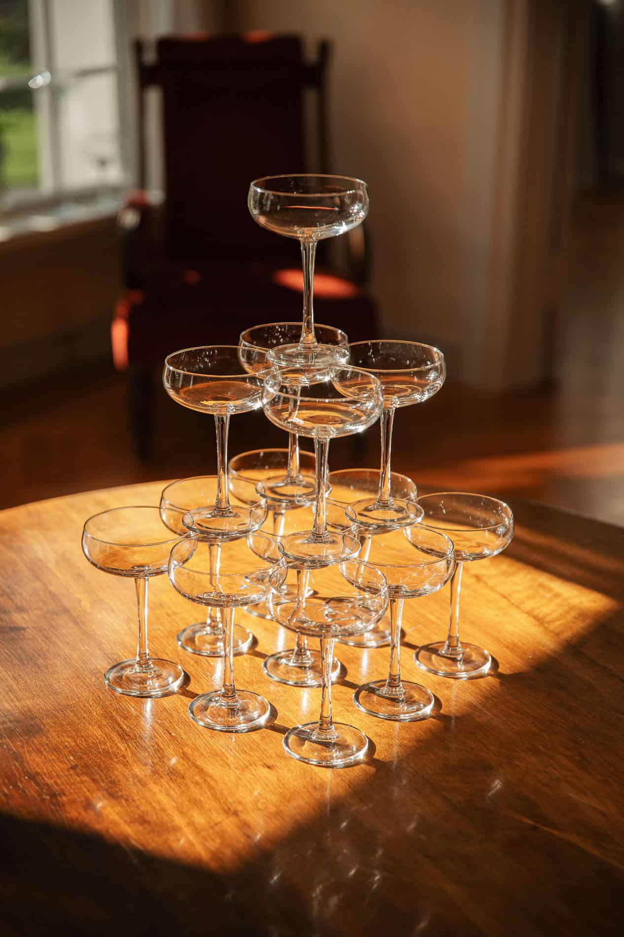 Elegant champagneglassstabling for bryllup i Oslo.